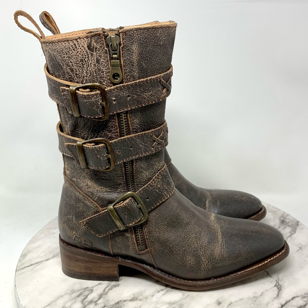 Bed Stu Blanchett Braid Buckle Strap Mid Calf Leather Boots 7 Bohemian Moto Boho - Picture 2 of 16